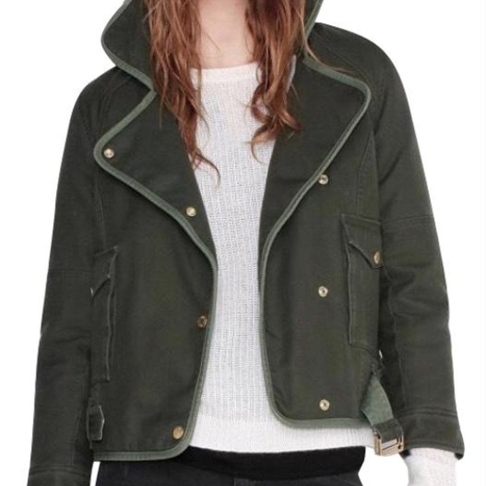 Zadig & Voltaire Olive Green Hooded Bomber Jacket